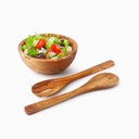 Olive wood salad bowl with cutlery 